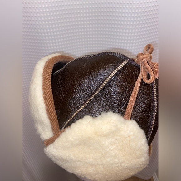 Unisex CROWNCAP synthetic shearling dark‎ brown sheepskin winter Aviator Hat - Picture 8 of 16